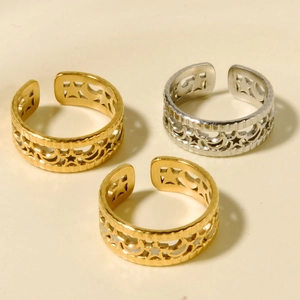 Vintage 304 Edelstahl Stern Mond Ausschnitt Ring Für Damen Französischer Stil Emaille Tropföl Verstellbares Band Schmuck