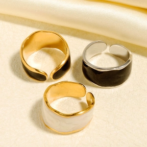 French minimalist 304 stainless steel irregular open ring with enamel drip glaze