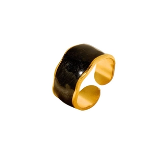 Minimalist gold plated 304 stainless steel open ring with sleek black enamel finish