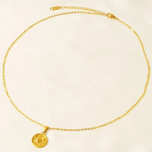 Minimalist 304 stainless steel necklace with sun and moon pendant in gold finish