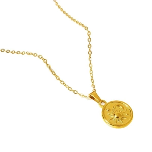 Minimalist 18k gold plated stainless steel sun and moon coin pendant necklace on white base