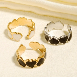 Vintage 304 stainless steel heart open rings in gold and silver with colorful oil drip detail