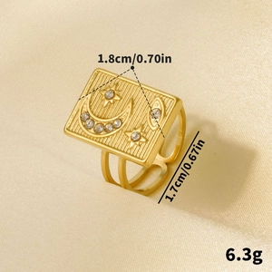 Goldener 304 Edelstahlring mit Stern Mond Motiv und Zirkonia Steinen in offener Form