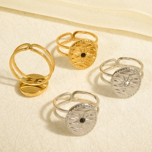 Adjustable 18k gold and silver plated 304 stainless steel sunburst coin rings set