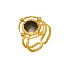304 stainless steel gold ring with sun-inspired black stone and double hollow band