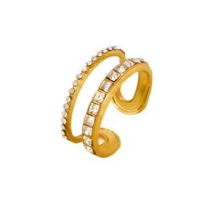 18k gold plated stainless steel double-layered ring with sparkling zirconia stones