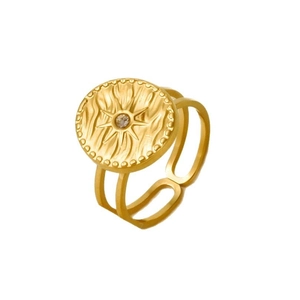 18k gold plated stainless steel sunburst ring with zircon accent and open band