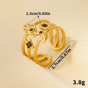 18k gold plated stainless steel multi-layer Hamsa and Moon open ring for women