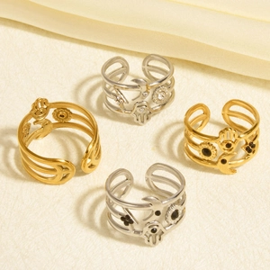 18k gold plated stainless steel open rings set with sun and moon bohemian designs