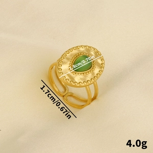 Bague vintage en acier inoxydable 304 avec pierre goutte verte et texture martelée