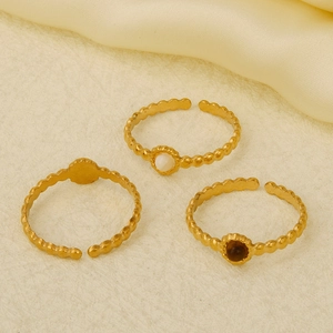 Three-piece retro 304 stainless steel adjustable gold rings with mini stones and pearls