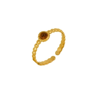 Retro 304 stainless steel open ring featuring a brown stone and beaded gold band