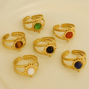 Vintage 304 stainless steel adjustable sun rings with various colorful oval stone inlays