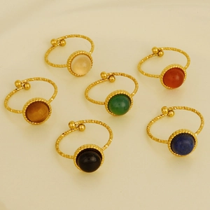 Anelli minimalisti in acciaio placcato oro 18K con sei pietre preziose colorate