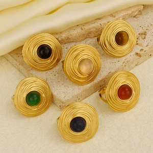 Retro stainless steel open rings with natural stone inlays in six elegant colors