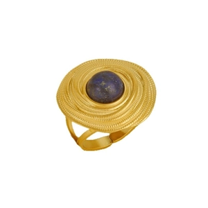 Vintage 304 stainless steel ring with natural lapis lazuli stone inlay and golden finish