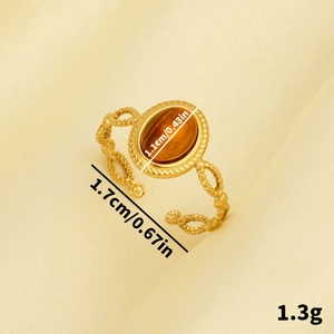 304 stainless steel gold ring with oval brown tiger eye gemstone and braided texture