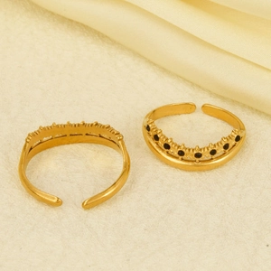 Minimalist 18k gold plated stainless steel open ring with black gemstone accents