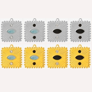 Vintage stainless steel square pendants with evil eye inlay and marble drip oil finish