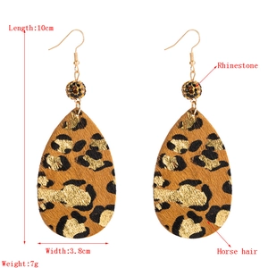 Retro leopard print faux horse hair teardrop earrings with sparkling rhinestones decoration