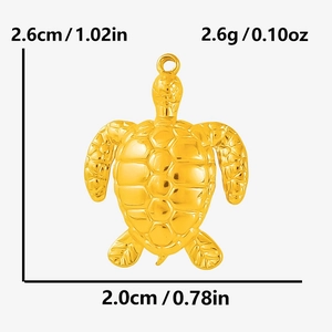 Macro shot of 304 stainless steel turtle pendant with dimensions 2.6cm by 2.0cm