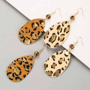 Retro Exaggerated Leopard Print Teardrop Earrings Alloy Rhinestone Leather Drop Earrings For Women Fashion Jewelry Accessory