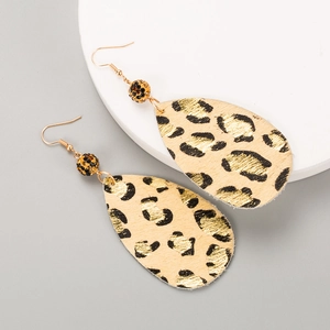 Retro leopard print teardrop earrings with sparkling rhinestones and golden metal hooks