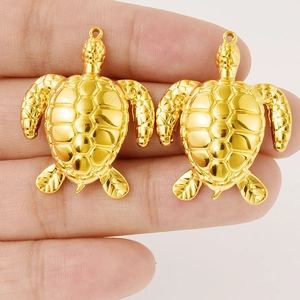 Pair of 304 stainless steel turtle pendants for ocean-themed DIY jewelry and necklaces