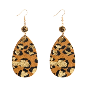 Vintage leopard print teardrop earrings with sparkling rhinestones and gold foil accents