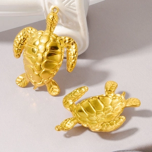 Minimalist gold stainless steel turtle pendant necklace charms with 3D shell texture
