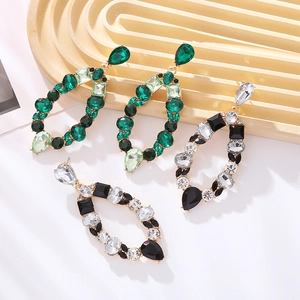 Exaggerated colorful teardrop geometric drop earrings with crystals for parties
