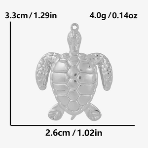 Detailed view of turtle pendant in 304 stainless steel with specific size and weight info
