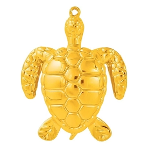 Polished 304 stainless steel sea turtle pendant with detailed geometric shell patterns