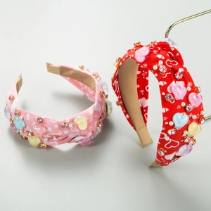 Serre-Tête Noué à Imprimé Cœur Doux Pour Femmes Avec Décoration en Strass Künstliche Perle Résine Mode Serre-Tête Large Accessoires Cheveux
