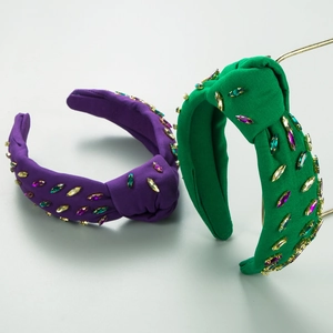 Baroque Vintage Wide Headband For Women Hand Sewn Marquise Rhinestone Top Knot Fabric Hairband Alloy Wedding Hair Accessories