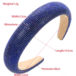 Baroque wide hairband with luxury blue rhinestones and soft sponge padding for women