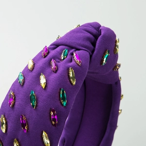Baroque purple knot headband with colorful marquise crystals and fabric texture