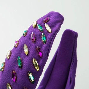 Baroque padded headband with purple fabric and colorful rhinestones for women