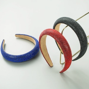 Baroque Padded Rhinestone Headband For Women Retro Sparkly Sponge Hair Band Wide Bezel Hair Hoop Fashion Headwear Accessories
