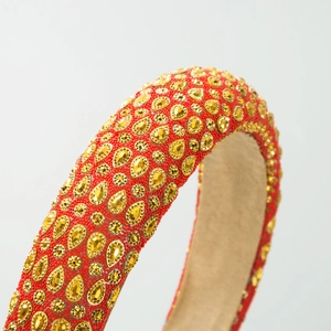 Baroque red headband with gold rhinestones and non-slip lining for elegant hair styling