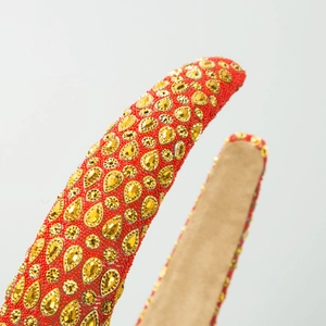 Vintage baroque headband with red beads and golden rhinestones for high crown effect