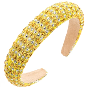 Baroque style wide yellow headband with handcrafted crystal beads and rhinestones