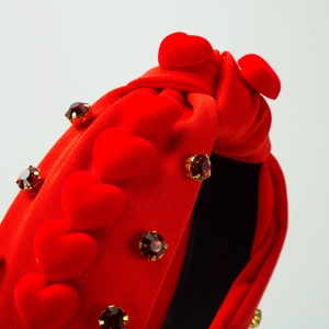 Barocker roter Haarreif mit Samtherzen und glitzernden Strasssteinen für Damen