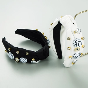 Serre-tête Noué en Tissu à Motif de Volleyball pour Femmes Orné de Strass Serre-tête Haut Style Sportif Accessoires de Coiffure