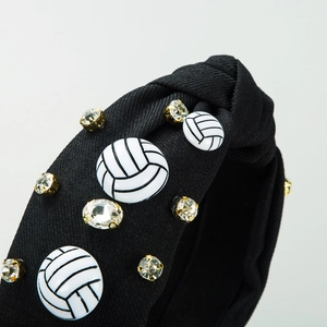 Serre-tête volleyball en tissu noir avec strass pour un coiffage élégant des cheveux