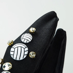 Serre-tête en tissu noir tendance avec motif volley-ball et strass étincelants