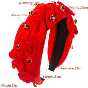Sparkling red rhinestone headband with knot design, fashion hair accessory for women