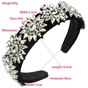Retro velvet headband for women featuring crystal floral patterns and heavy rhinestones