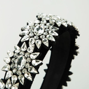 Elegant wide velvet headband with sparkling crystal floral clusters for parties