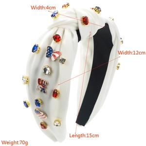 Serre-tête noué avec papillon émaillé USA et strass aux couleurs rouge blanc bleu
